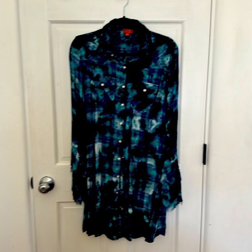 Skully- Flannel button snap western dress